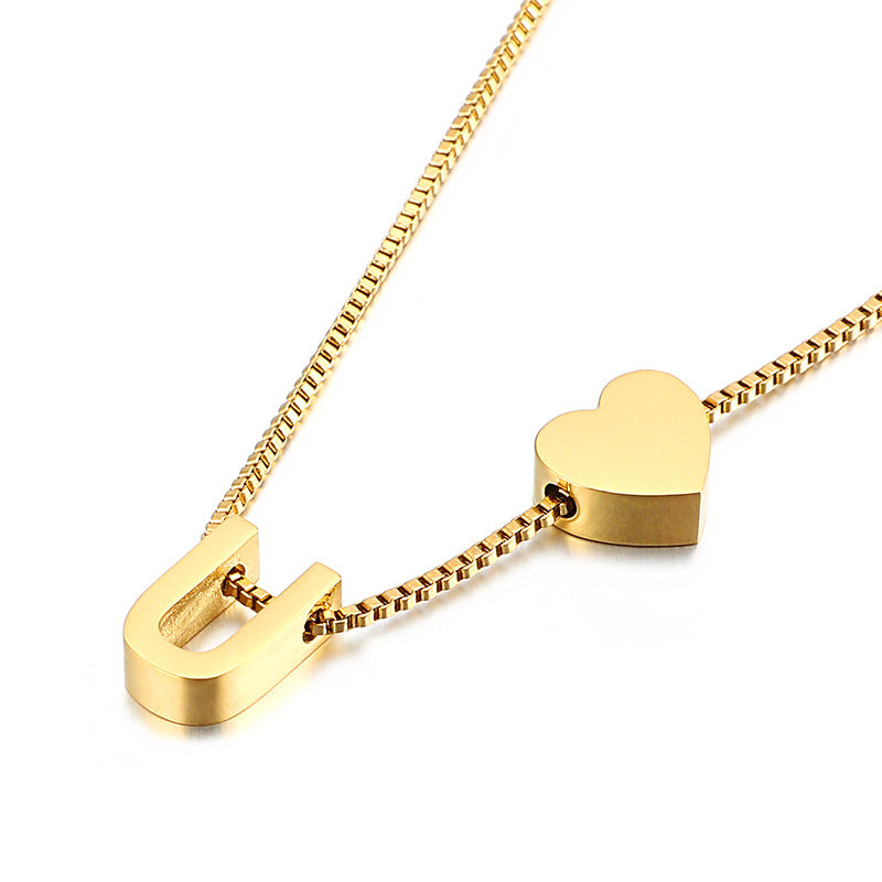 Wholesale Peach Heart 26 Letters Gold Plated Necklaces